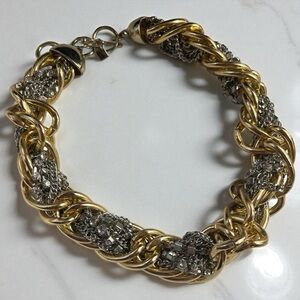 Chunky Banana Republic Gold & Silver Braided Chain Necklace with Toggle